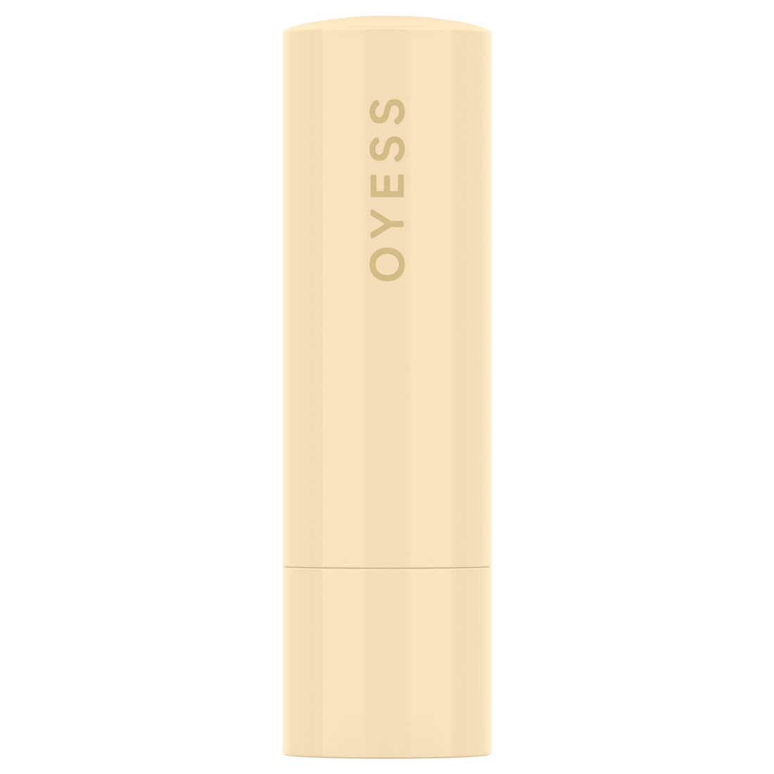 Abbildung des Lippenpflegestiftes ohne Verpackung - ein creme-beiger Zylinder mit der Aufschrift OYESS