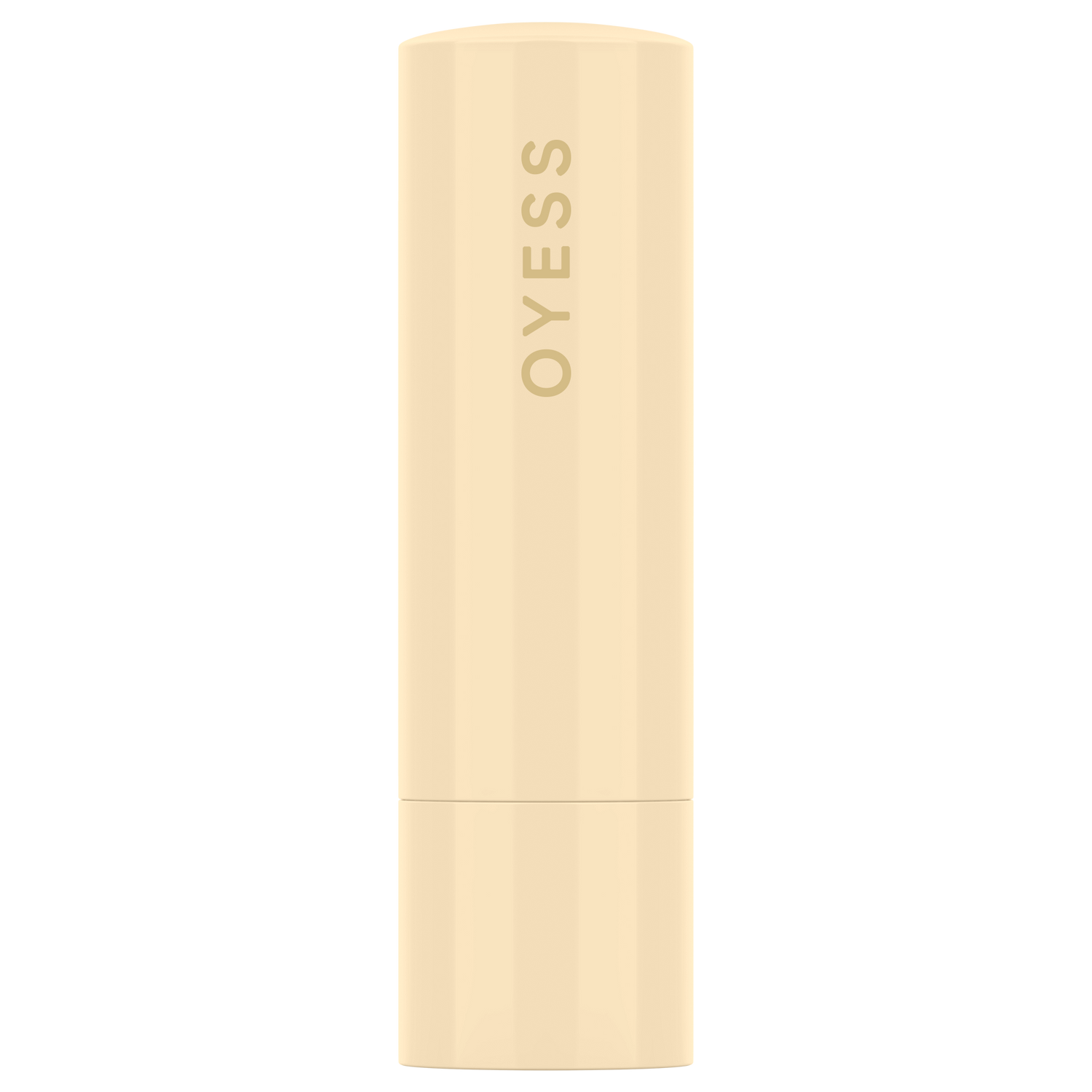 Abbildung des Lippenpflegestiftes ohne Verpackung - ein creme-beiger Zylinder mit der Aufschrift OYESS