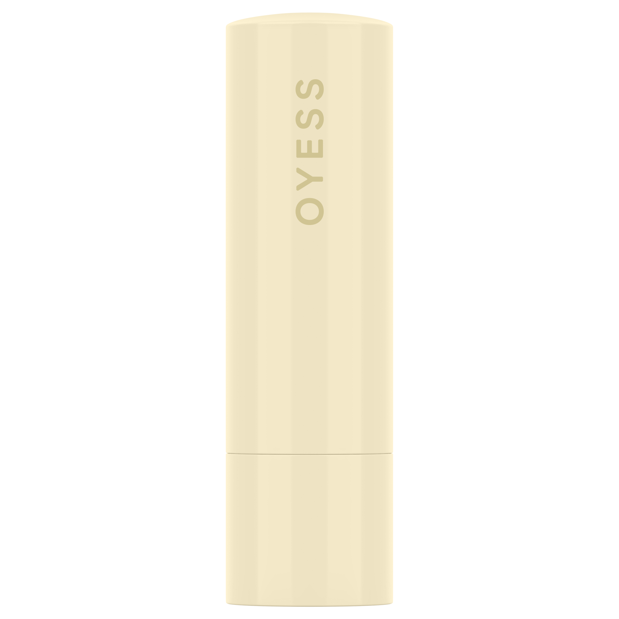 Abbildung des Lippenpflegestiftes ohne Verpackung - ein creme-beiger Zylinder mit der Aufschrift OYESS