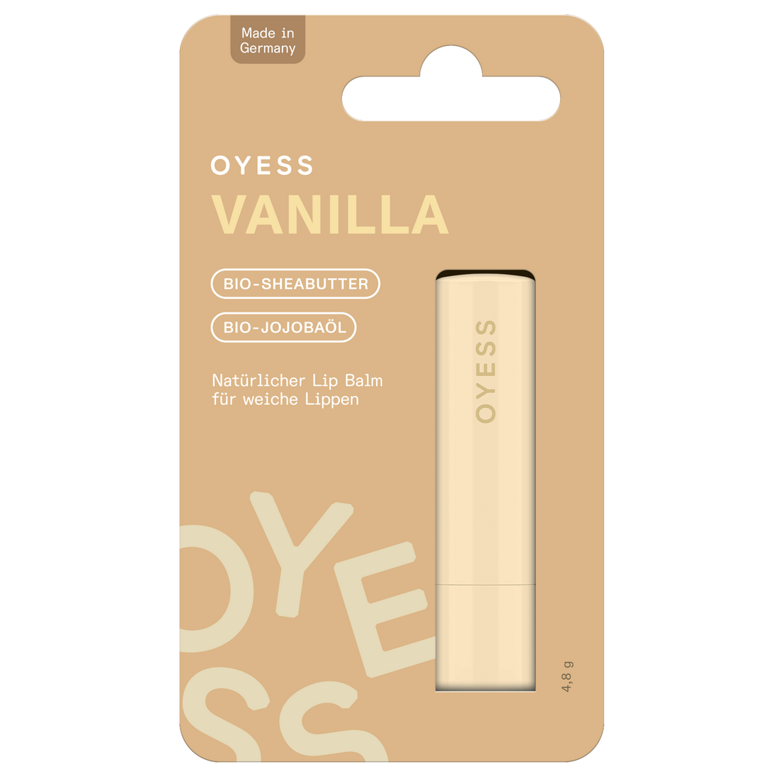 Abbildung des Lippenpflegestiftes Vanilla in der beigefarbenen Papier-Verpackung