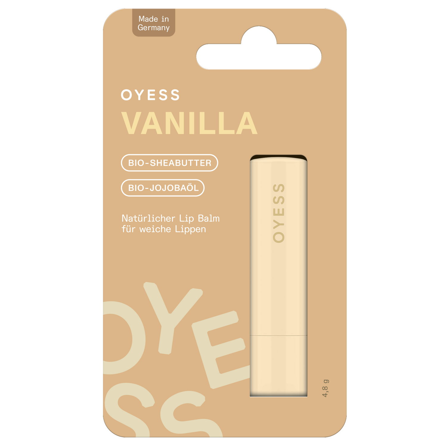 Abbildung des Lippenpflegestiftes Vanilla in der beigefarbenen Papier-Verpackung