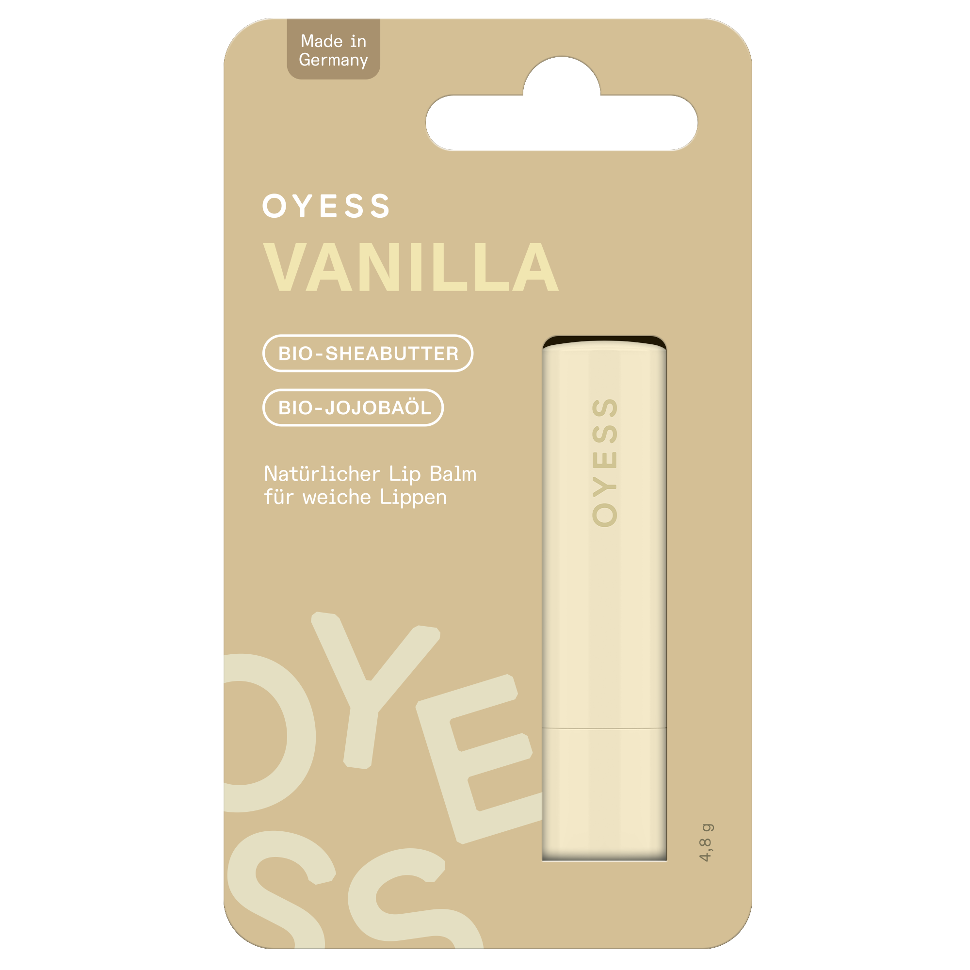 Abbildung des Lippenpflegestiftes Vanilla in der beigefarbenen Papier-Verpackung