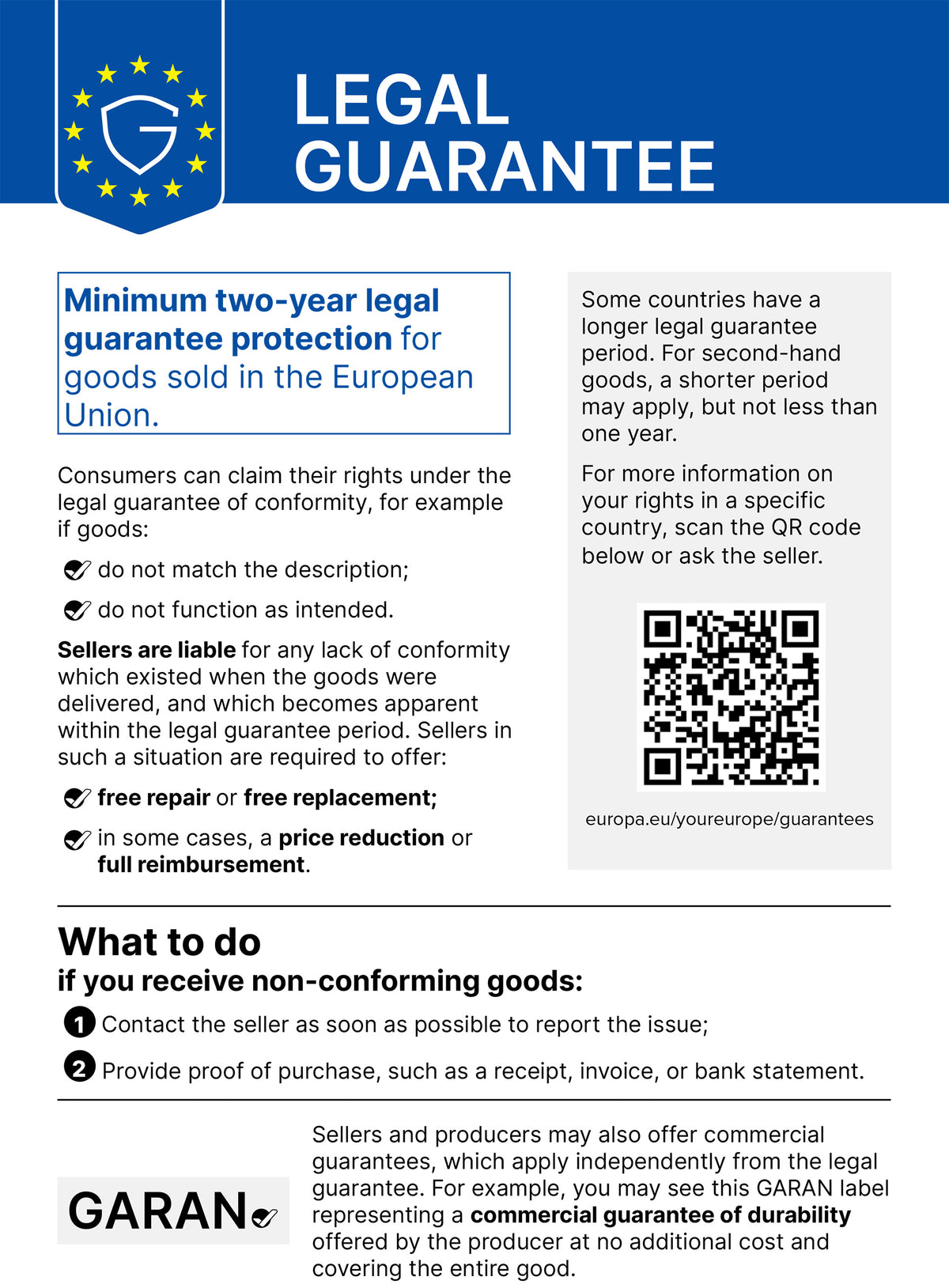 legal guarantee label EN
