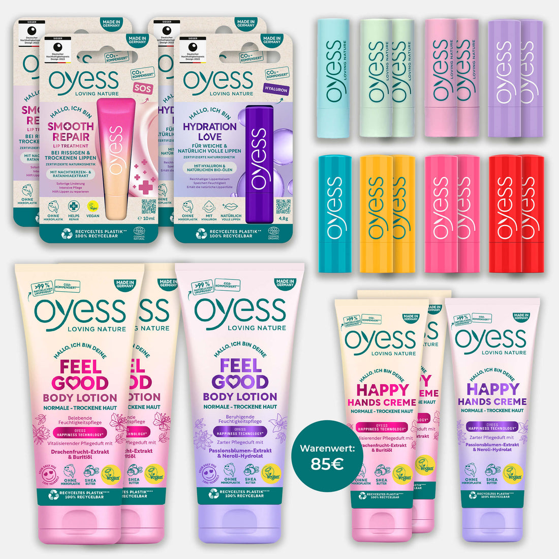 Sortierung von 24 OYESS Produkten | assortment of 24 OYESS products