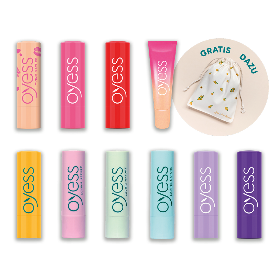 OYESS Lip Balm Try Me Set – 10 pieces + free beauty bag